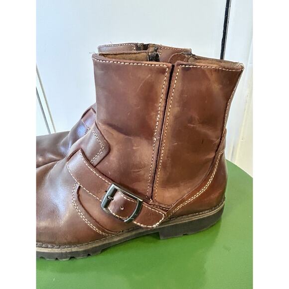 Chaps Men's Ankle Boots Buckle Strap & zipper 10M Genuine Leather Dark Brown VTG - Picture 12 of 12